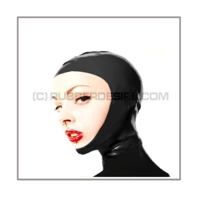 Black openface latex hood OFH-B2 with anatomical 2-panel shape of latex-sheeting